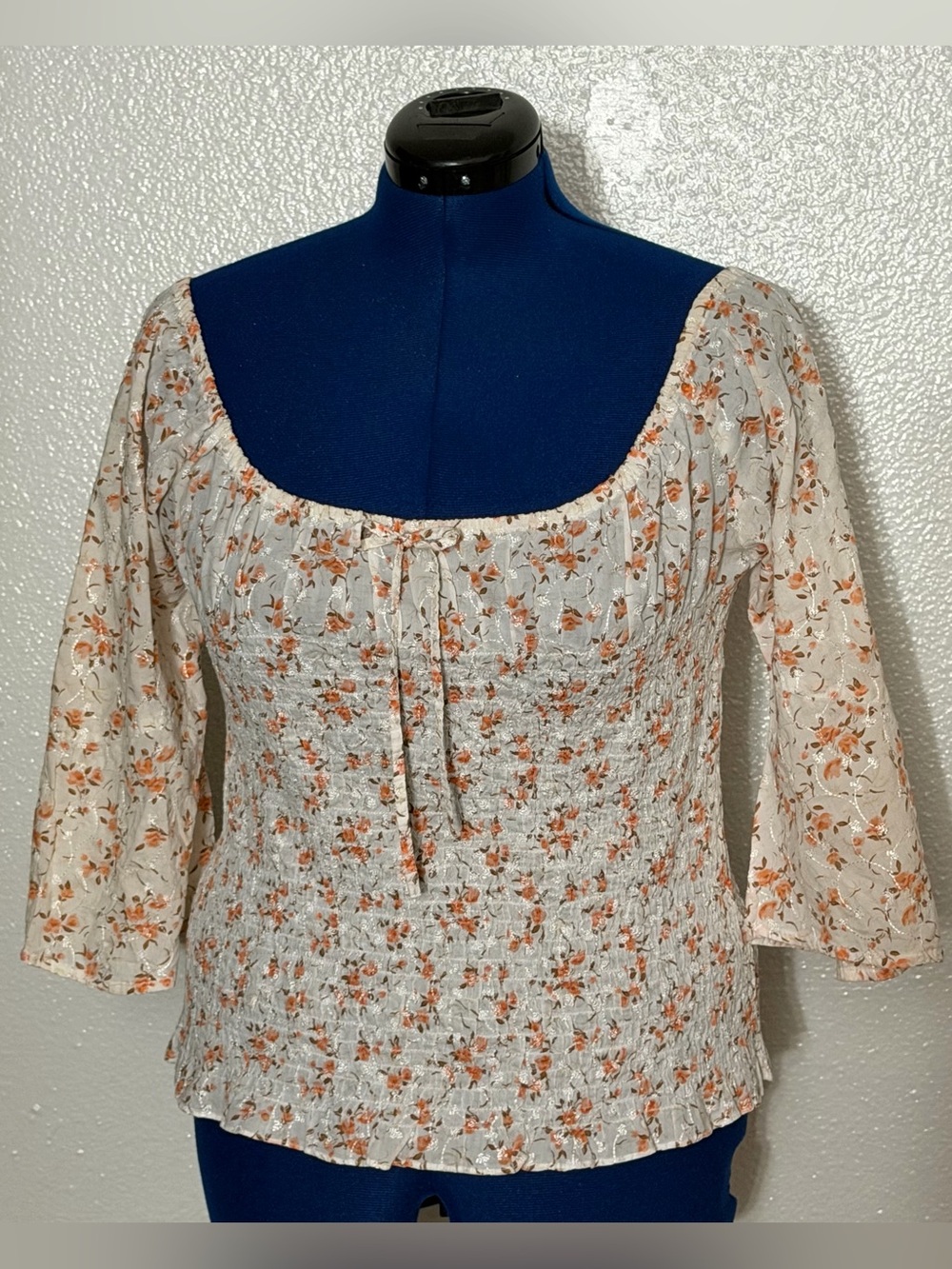 DCC Missy Floral Peasant Top in Cream and Orange. Size-M